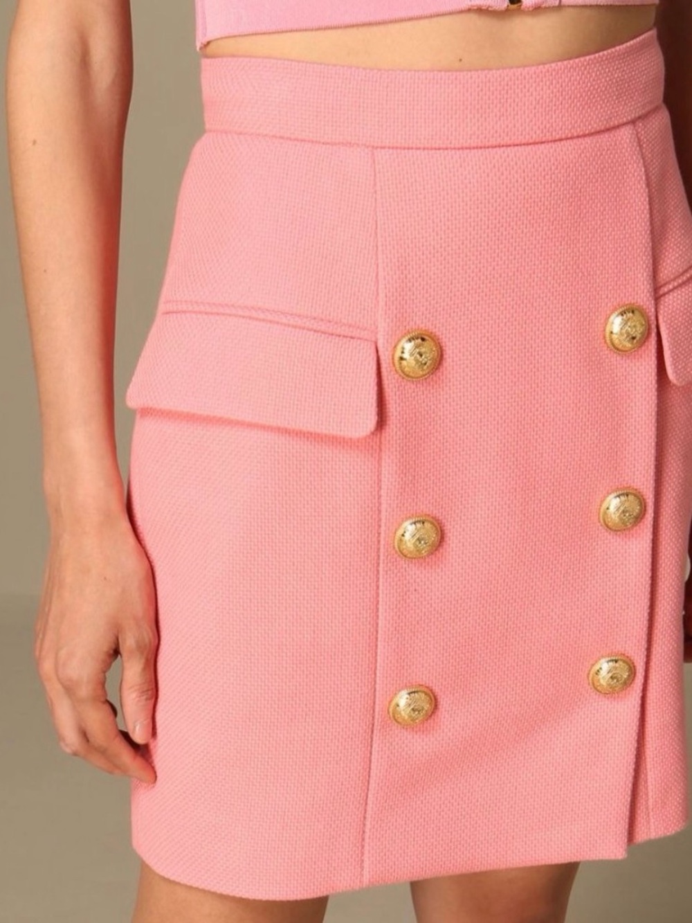 Balmain Pink Double-Breasted Mini Skirt with Gold Buttons